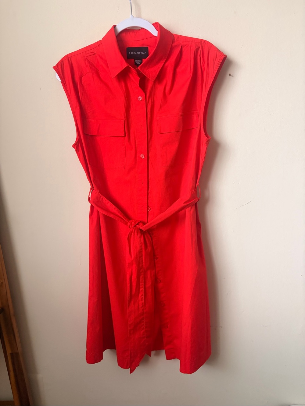 Donna Morgan Bright Red Sleeveless Shirt Dress